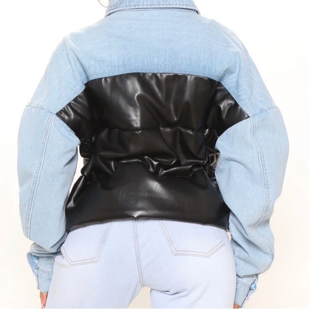 Fashion Nova Blue Jean Black Puffer Jacket - Picture 5 of 17